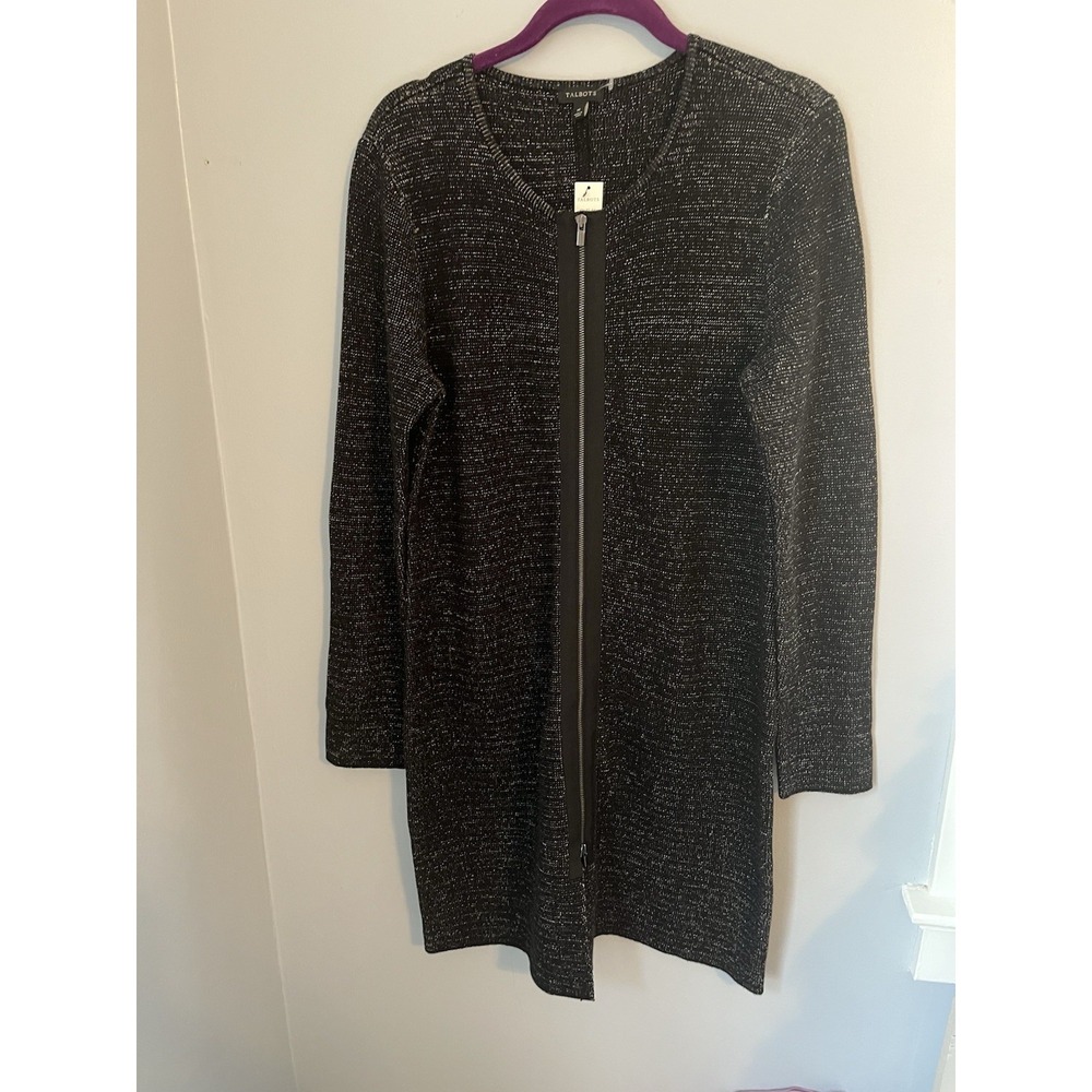 Talbots Women's Sweater Dress M Tweed Black Sal and Pepper Long Sleeve Full Zip